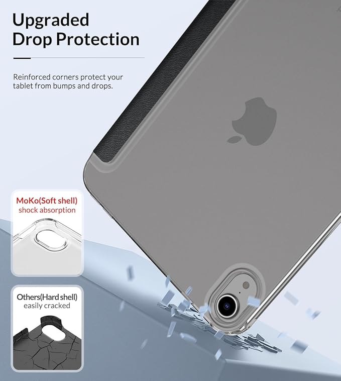 MoKo Case Fit New iPad mini 7 (A17 Pro) 2024, iPad mini 6th Generation Case 2021 (8.3-inch), iPad mini 6 Case, Soft TPU Translucent Frosted Back Cover Case for iPad mini 7th, Notebook Black