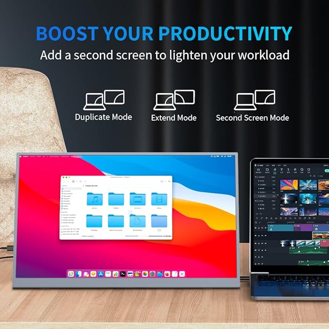 Portable Monitor 18.5 inch,300cd/m² 100% sRGB, 1080P FHD IPS Portable Big Screen with Stand,HDMI & Type-C Ports External Display for Laptop Mini PC Mac Game Console Phone