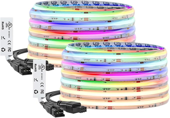 BTF-LIGHTING FCOB COB LED Strip Light IP66, WS2814 Smart IC RGBW 3000K Color Chasing Light, UL Listed DC24V 32.8FT 784LEDs/m High Density 10mm Width for Home Party DIY Decor(No Adapter or Controller)