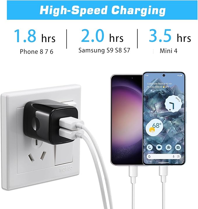 X-EDITION USB Wall Charger, 4-Pack 2.1A Dual Port USB Cube Power Adapter Wall Charger Plug Charging Block Compatible with Phone 13 12 11 XS XR X 8 7 6S 6 Plus SE, Pad, Samsung, Android Phone (Black)