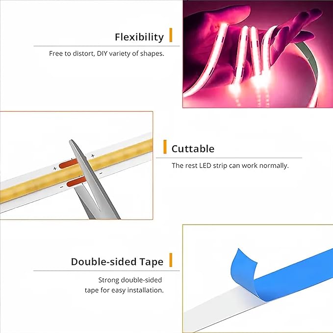 ZSLAIFU COB LED Strip Lights Pink 3.28ft, 5V Dimmable LED Light Strip, Flexible USB Light Strip for Cabinet, TV Backlighting, Bedroom, Kitchen, Home DIY Lighting