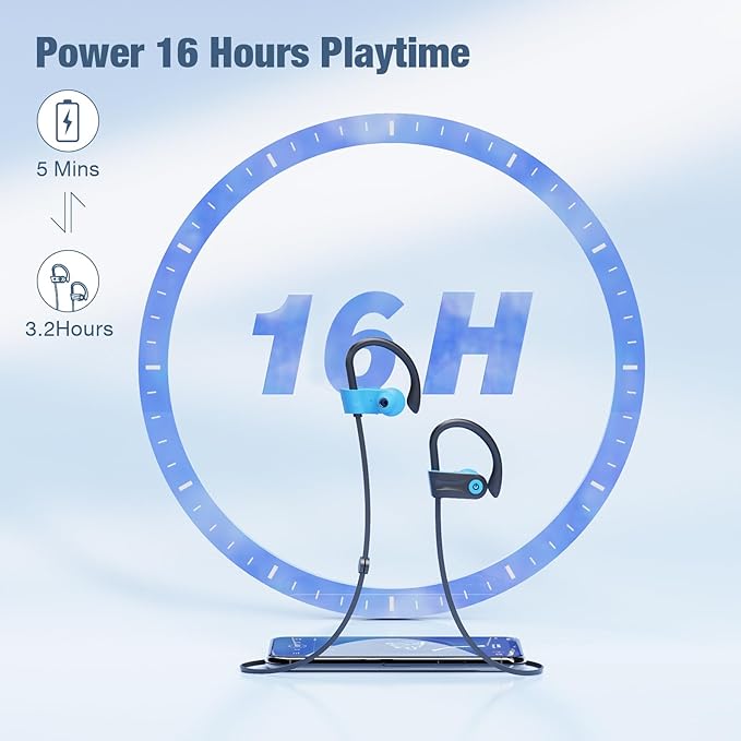 Boean Bluetooth Headphones, Bluetooth 5.3 Wireless Headphones with 16 Hours Playtime, Stereo Bass IPX7 Waterproof Over Ear Earphones AI Music Generation for Workout and Sports Running