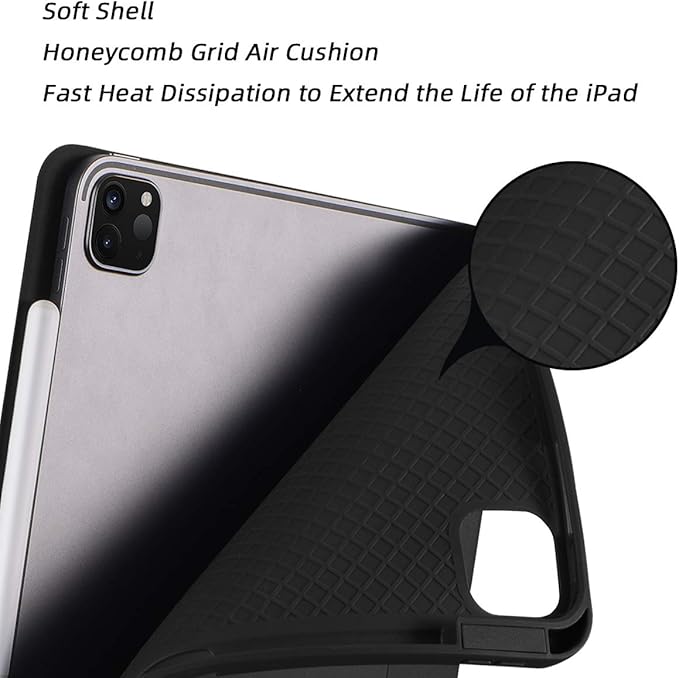 Case for iPad Pro 11 Inch 4th/3rd/2nd Generation 2022/2021/2020 with Pencil Holder [Support iPad 2nd Pencil Charging] Slim Trifold Stand Smart Protective Cover, Auto Wake/Sleep(Black)