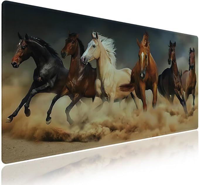 Wknoon. Extra Large Gaming Mouse Pad (31.5" x 11.8") with Durable Stitched Edges – Galloping Horses in The Sand Magnificent Scene, Running Animals Equine Themed Extended XXL Desk Mat