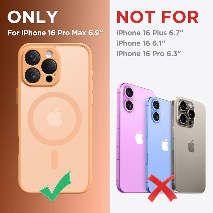CAPRARO Magnetic Compatible with iPhone 16 Pro Max Case, Upgraded [Full Camera Protection] [Compatible with MagSafe] Protective Translucent Matte Women Phone Case Cover, Light Orange