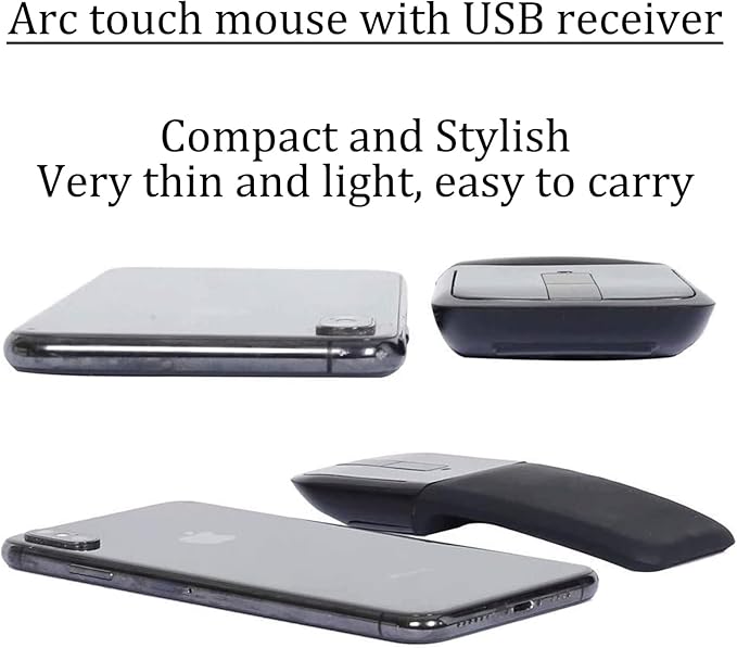 Bluetooth Arc Mouse Foldable Slim and Portable Mini Wireless Computer Travel Mouse Folding Optical Touch Mice for Laptop Tablet - Black