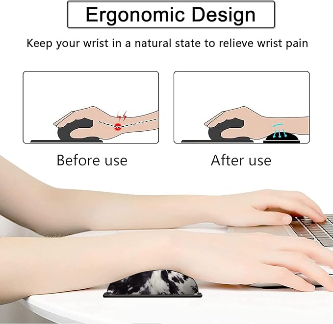 Large Gaming Mouse Pad, 31.5x11.8 in Extended Computer Mouse Mat with Non-Slip PU Base, Ergonomic Memory Foam Keyboard Wrist Rest, for Work & Gaming, Office Desk Pad Black White Cowhide Fur