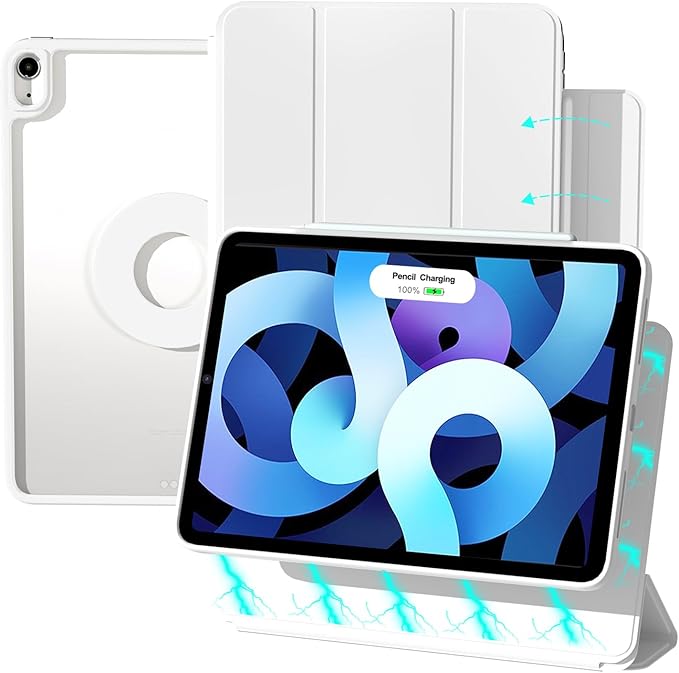 ZENLU iPad Air 10.9/11 inch Case with Removable Magnetic Folio Cover, Premium PU Leather, Multiple Angles Stand, Pencil Slot Charging Support, Full Protective Case for iPad Air 7 6 5 4 Gen (White)