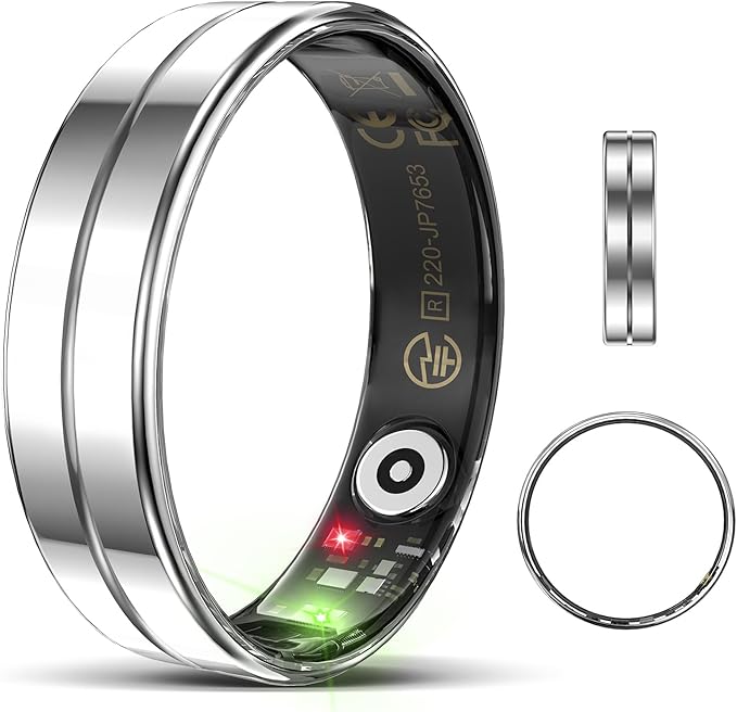 Emerhome Upgrade Smart Health Ring for Women Men,Waterproof Fitness Ring, Fitness Tracker for Activity Monitoring,Sleep Tracker, No Subscription Fee (Silver, 7)
