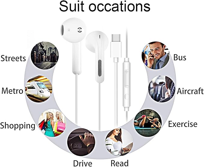 2 Pack USB C Headphones for iPhone 17 16 15 Pro Max Plus iPad Pro USB C Wired Earbuds with Mic Volume Control Type C Earphones Wired Noise Cancelling USBC Headphones for Samsung Galaxy S24 S23 Pixel 9