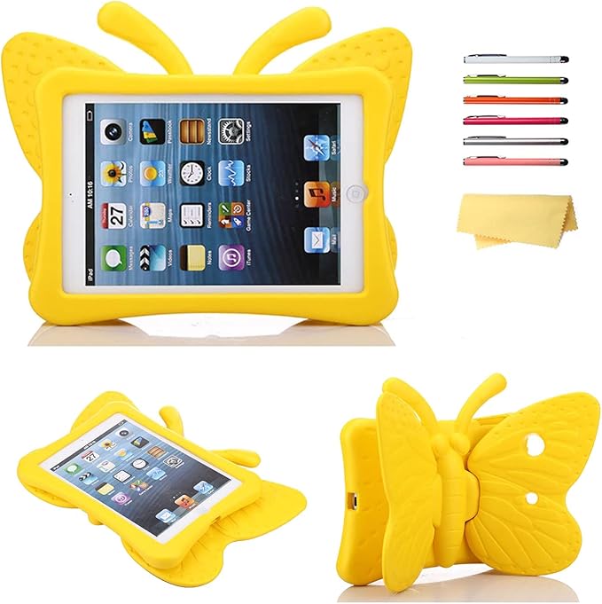 Kids Case for Apple iPad Mini 5/Mini 4/Mini 3/Mini 2/Mini 1 with kickstand Soft EVA Foam Lightweight Shockproof Stand Cover for iPad Mini 5th/4th/3rd/2nd/1st Generation 7.9", Yellow Butterfly