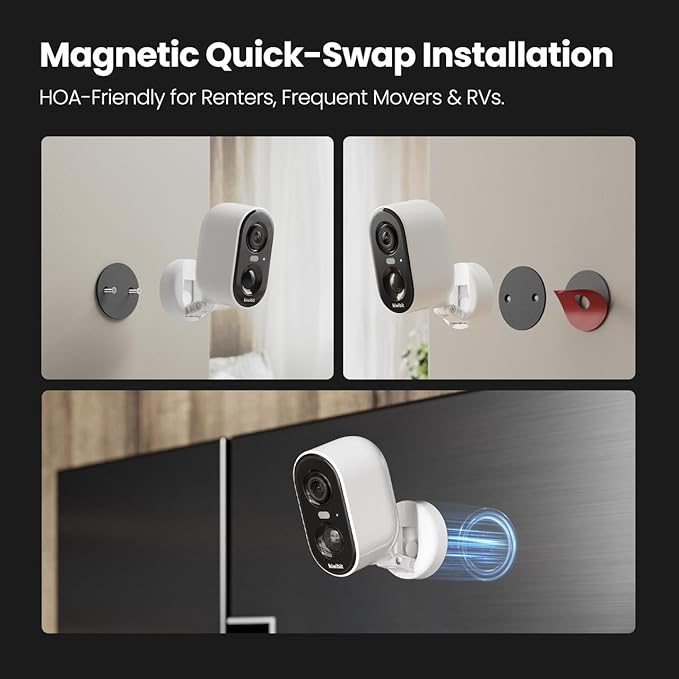Kiwibit Solar Security Cameras Wireless Outdoor, 2K Magnetic Installation Battery Powered Camera with Smart AI PIR Motion Detection, Color Night Vision, Waterproof for Indoor & Outdoor