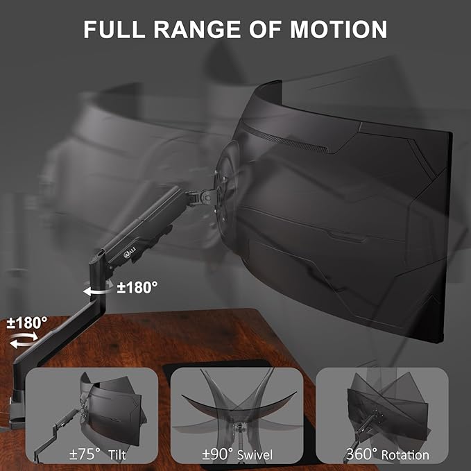 WALI Heavy Duty Single Monitor Arm for 17-49 Inch Flat Curved Ultrawide Screens, up to 33 Lbs, Adjustable Single Monitor Desk Mount for Home Office Gaming, VESA 75/100mm (GSM001XLN), Black