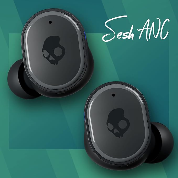Skullcandy Sesh ANC Wireless Earbuds, Bluetooth Headphones, Noise Cancelling, Up to 46 Hours Battery with Charging Case, Sweat and Water Resistant, Microphone for iPhone Android - True Black