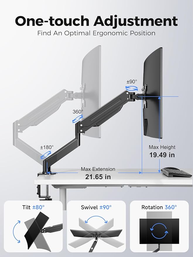 Suptek Single Monitor Mount,Adjustable Gas Spring Monitor Arm Desk Mount Stand Fits 17 20 22 23 24 26 27 32 33 35 36 inch,Holds up to 25 lbs, Black(MD9)