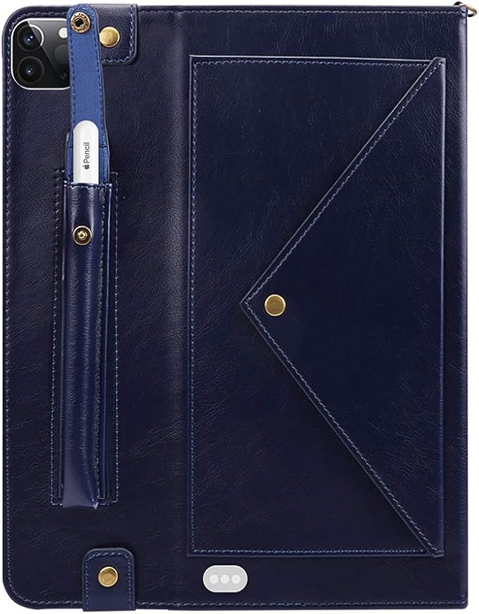 Handbag Case for iPad Pro 11-inch M5 M4 (2025/2024) - Techcircle Folio Stand iPad Crossbody Wallet Case with Pencil Holder, Hand Strap+Shoulder Strap Protective Cover, Navy