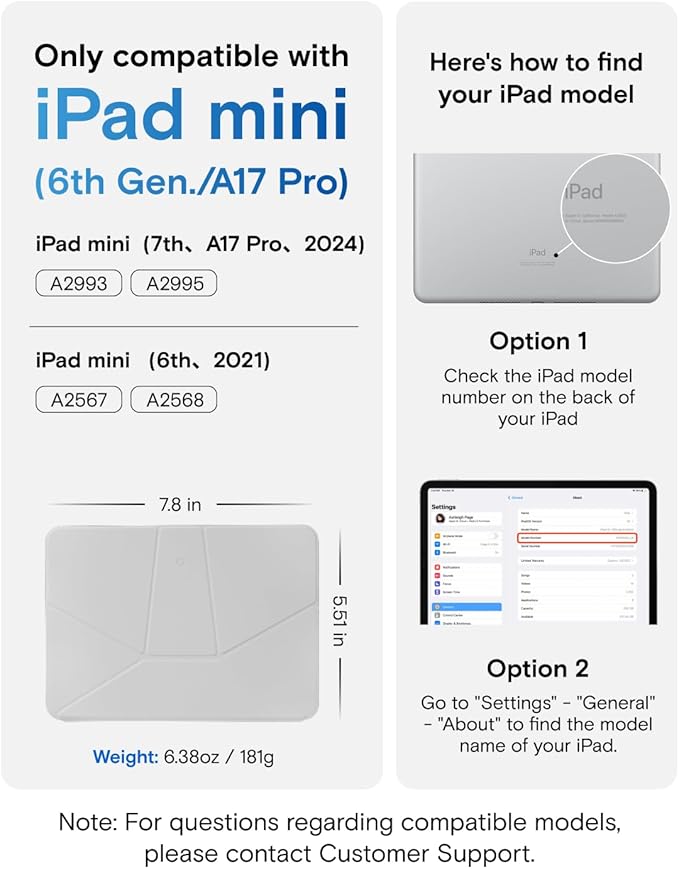 MOFT Dynamic Folio Case for iPad mini 7th A17 Pro 2024 & iPad mini 6th A15 2021-[Reinforced Corner Protection] Stable Slim Magnetic Stand with 20+ Viewing Angles, Misty Cove x Jet Black