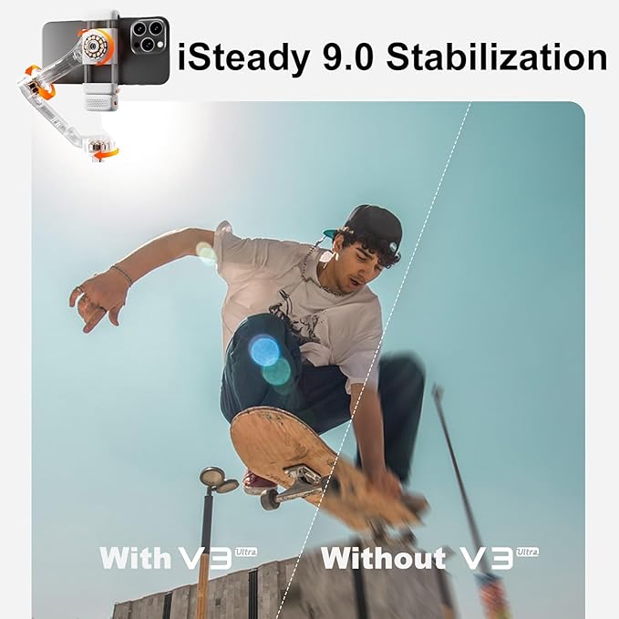 Hohem iSteady V3 Ultra Gimbal Stabilizer for iPhone Android Smartphone,Phone Gimbal with AI Tracking,Fill Light,Detachable Touchscreen Remote,Phone Stabilizer for Video Recording,YouTube Travel(White)
