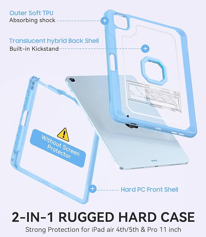 ZoneFoker Case for iPad Air 5th/ 4th Generation Case (2022/2020) 10.9'', for iPad Pro 11 Inch (4th/3rd/2nd/1st Gen), Hard Sturdy Slim Cover for iPad Air 5 4 th with Pencil Holder/Stand, Sky Blue