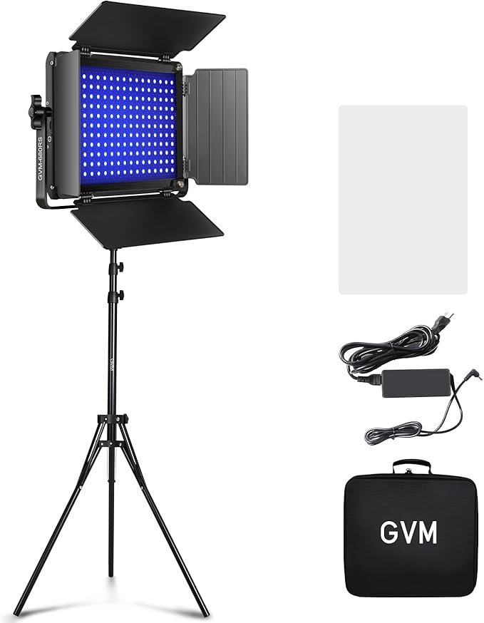 GVM Upgraded 680 RGB LED Video Light with Lightings Stand Kit, 50W Photography Lighting with Bluetooth Control, Studio Light with 18 Lighting Scenes, led Panel Lights for Video Recording, 8500lux/0.5m