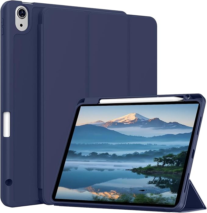 Case for iPad Air 11-Inch M4/M3/M2 2026/2025/2024, iPad Air 5/4 (2022/2020 5th/4th Generation 10.9-Inch) with Pencil Holder, Slim Stand Soft Back Support Touch ID, Auto Wake/Sleep, Navy-1
