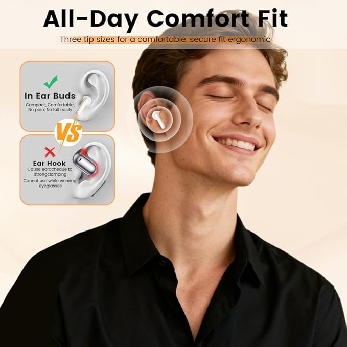 Wireless Earbuds, Bluetooth 5.4 Headphones in Ear with Smart Touchscreen Case, ANC Noise Cancelling Ear Buds, 60H Playtime for Sports & Working, Bass Stereo Sound for iPhone/Android (Beige)