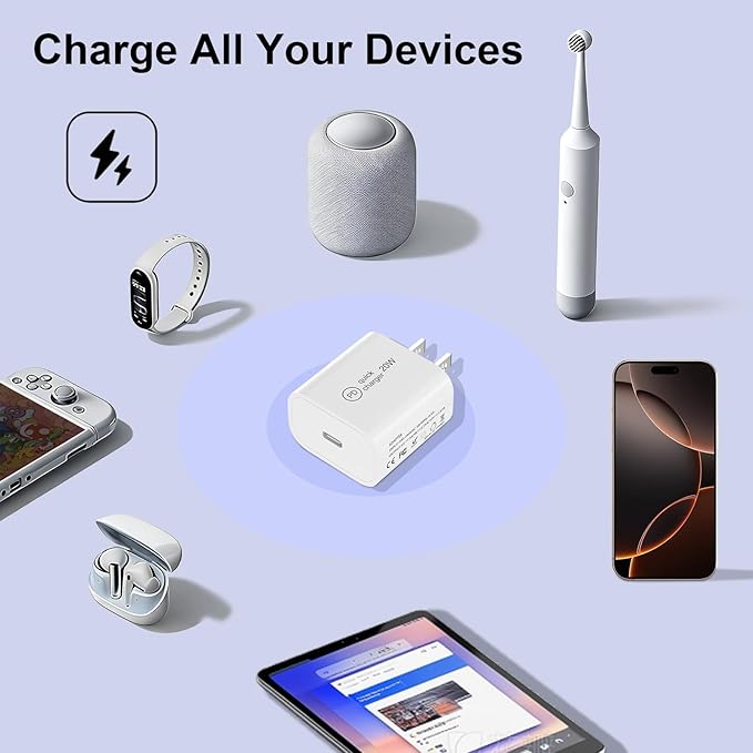 20W USB C Fast Charger Block, Compact PD 3.0 Wall Charger for iPhone 17/16/15/iPad Pro, Universal Compatibility, Travel Essential, 3X Faster Than 5W Charger
