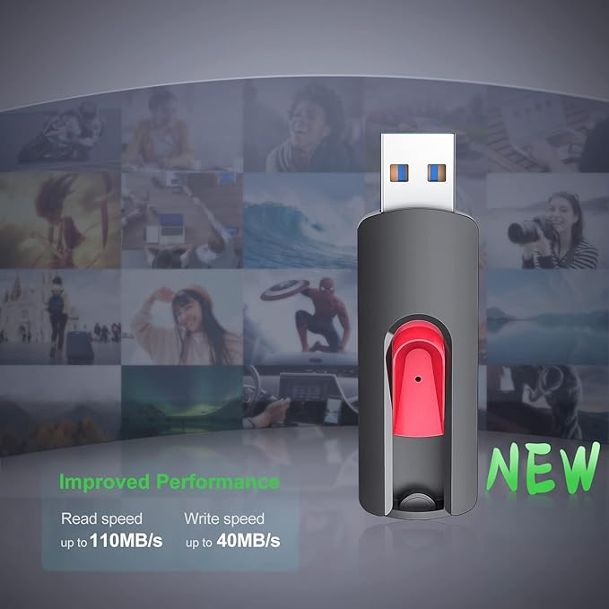 RAOYI 3 Pack 64GB USB 3.1 Flash Drive, High Speed Renewed Colorful Thumb Drive Slide Retractable USB Stick Portable Memory Stick with Lanyard Hole (Green, Red, Blue)