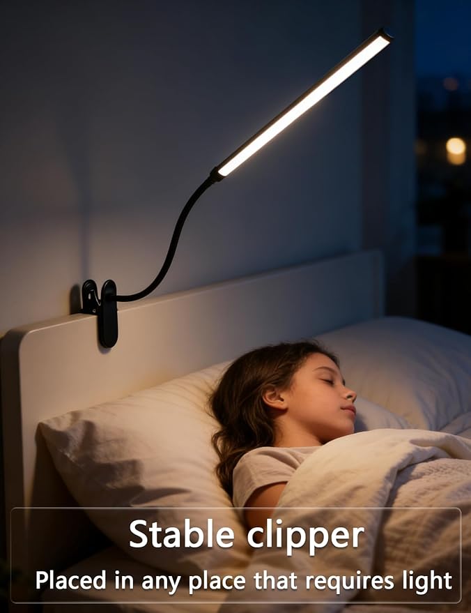 2 Pack LED Clip On Reading Light,Desk Lamp with Clamp,Clip On Table Light Bar,Curved Monitor Light Bar for Home Office,Bedside Bedroom Lamp,Dormitory Study Light,Workbench Task Lighting