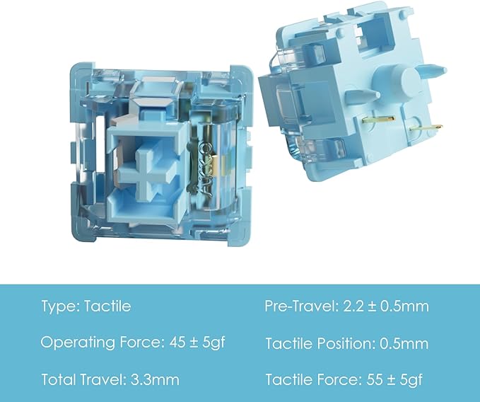 Akko V3 Creamy Blue Pro Keyboard Switch with Dustproof Stem for Mechanical Gaming Keyboard, 5-Pin 45gf Pre Lubed Tactile Key Switches (45pcs)