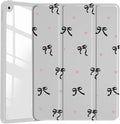 JOYLAND Cute Ribbon Bowknot Case for iPad Pro 11" 4th/3rd/2nd/1st Generation (2022/2021/2020/2018), Girly Clear Acrylic Hard Back Grey Case with Pencil Holder Trifold Stand Tablet Cover