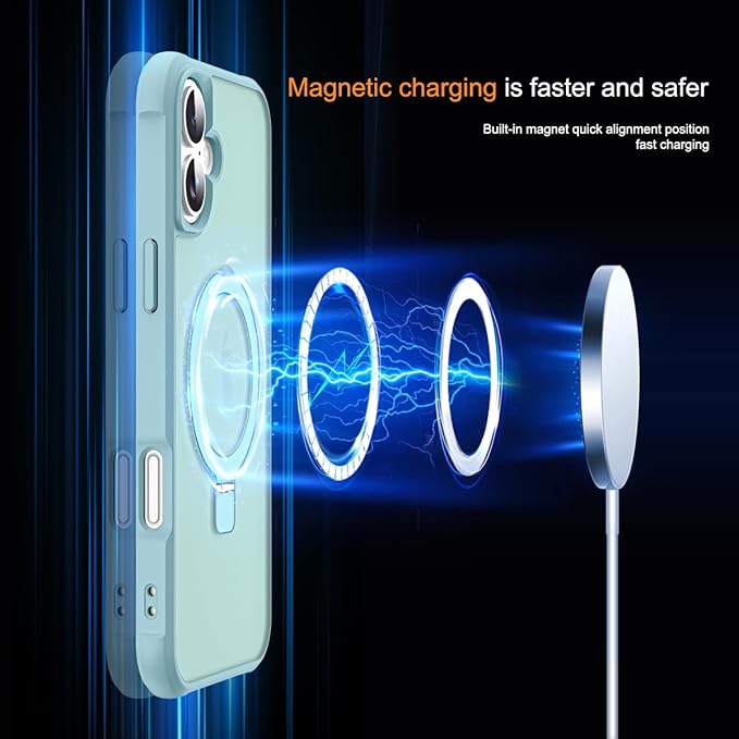SKYLMW Compatible with iPhone 16 Plus Case with Invisible Magnetic O-Ring Stand Military-Grade Translucent Case for iPhone 16 Plus 6.7" [Compatible with Mag-Safe][Great Grip Feeling], Blue