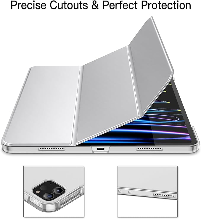 JETech Case for iPad Pro 12.9-Inch (6th/5th Generation, 2022/2021 Model), Slim Stand Hard Back Shell Smart Cover with Auto Wake/Sleep (Silver)