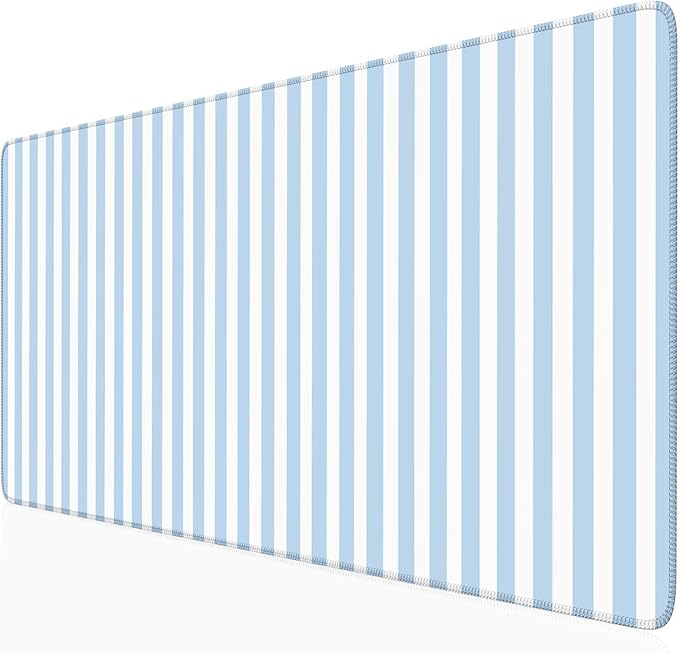 Blue Striped Desk Mat Cute Pastel Large Mouse Pad Kawaii Aesthetic Extended Mat for Home Office Desk Decor Cozy Gaming Keyboard Pad 31.5 X 15.7