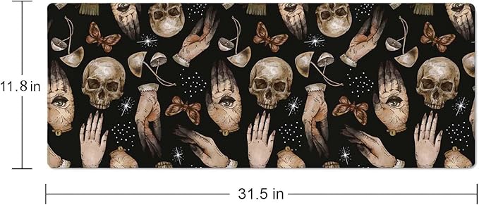 Gaming Large Mouse Pad with Stitched Edges, Witchcraft Magical Skull Pattern Desk Mat, Extended Keyboard Pad, Non-Slip Rubber Base Desk Pad for Keyboard and Mouse, 31.5X11.8 inch