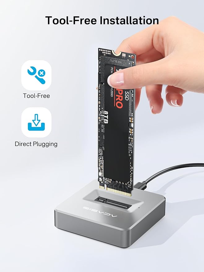 ACASIS NVME SSD Reader Adapter, Aluminium Alloy Housing Fast Heat Dissipation, NVME to USB Docking Station, M.2 SSD to USB Adapter 10Gbps, Support M.2 (M Key) NVMe SSD and (B+M Key) SATA-Based SSD