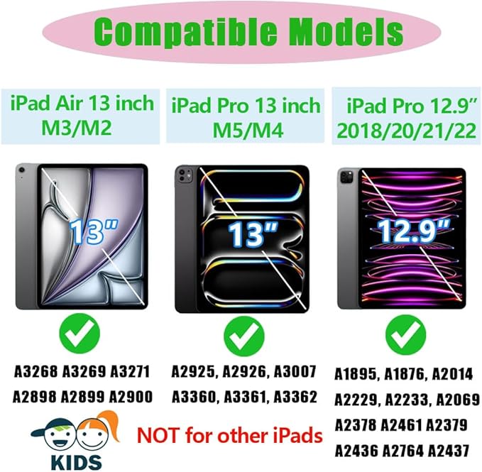 Butterfly Kids Case for iPad Air 13 Inch M3/M2 (2025/2024), iPad Pro 13 M5/M4 (2025/2024), iPad Pro 12.9 (2022/2021/2020/2018), 3D Cartoon EVA Foam Shockproof Stand Cover for Girls - Purple
