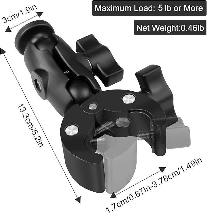 Taisioner Super Camera Clamp Mount Double Socket Arm 1/4"-20 Ball Head Adapter Gopro Accessories Suitable for GoPro AKASO DJI Action Insta360 or DSLR Digital Camera Monitor/LED Lights/