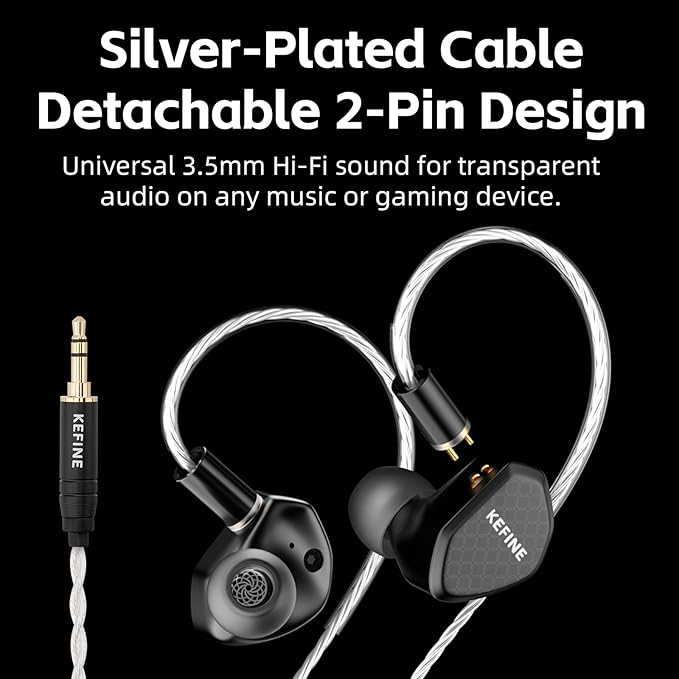 Klean in Ear Monitor, Wired Gaming Earbud, 10mm DLC Diaphragm Dynamic Driver, Wired Earbuds with Interchangeable Tuning Nozzles, HiFi IEM for Audiophile, Musician & Gaming (Black, 3.5mm)