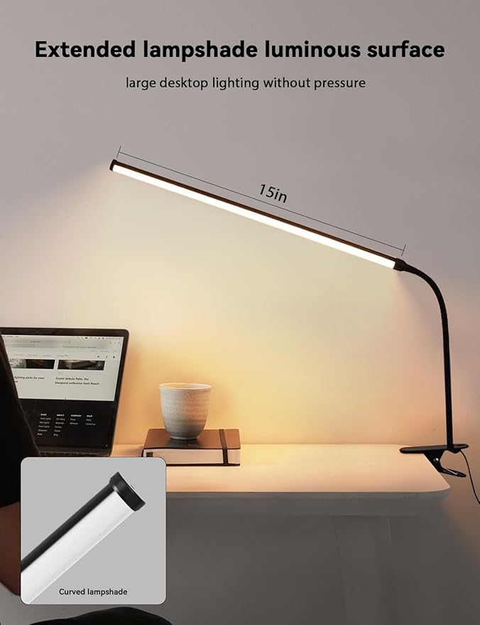 2 Pack LED Desk Lamp with Clamp, Dimmable Clip on Light for College Dorm Room, Eye-Friendly Reading Study Lamp for Students, Flexible Gooseneck Bedside Light, Home Office Desk Lights Bedroom