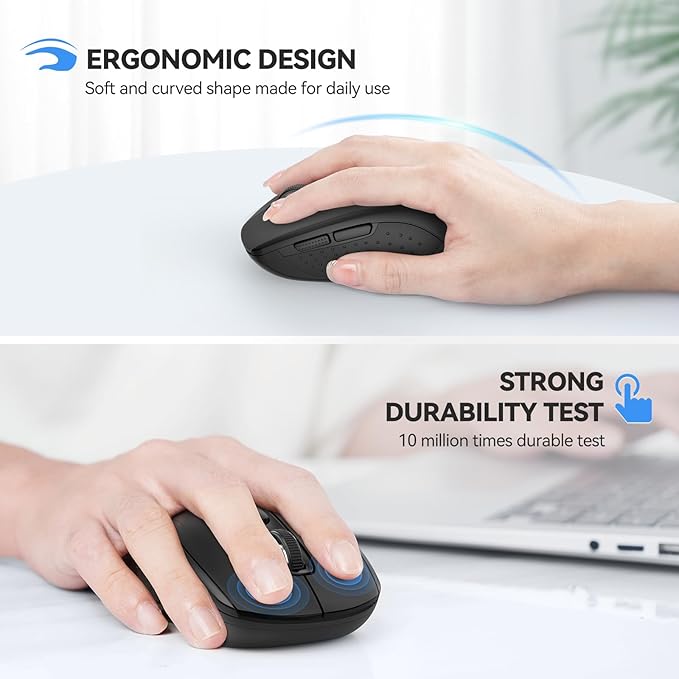 TECKNET Bluetooth Mouse, 4000DPI Wireless Mice for Laptop 2-in-1(BT 5.0/3.0+2.4Ghz) Computer Portable PC Mouse Wireless with USB Receiver for Mac (USB-A/C+Bluetooth, Black)