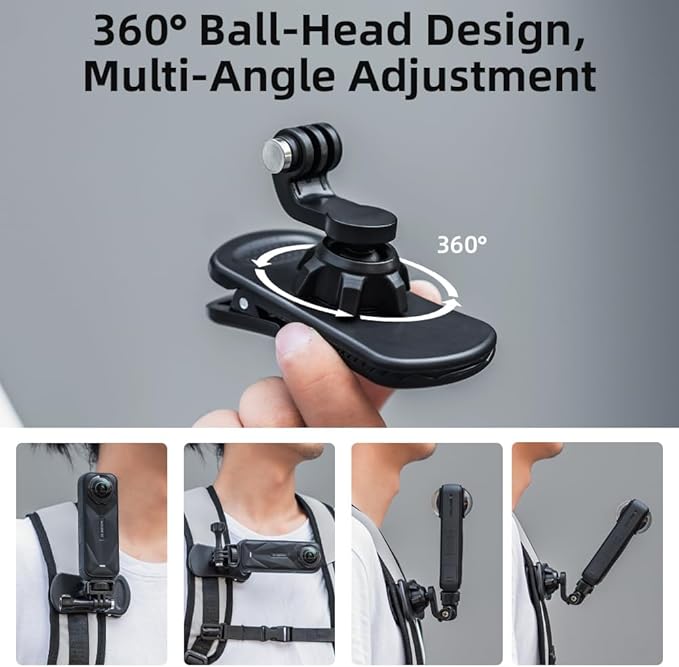 Insta360 X5 Backpack Clip Mount, 1/4" Quick Release 360° Adjustable Backpack Camera Clip Mount, 1/4" Bag Belt Holder Compatible with Insta360 X5/X4/X3/ One R/Go 2 and More Action Camera