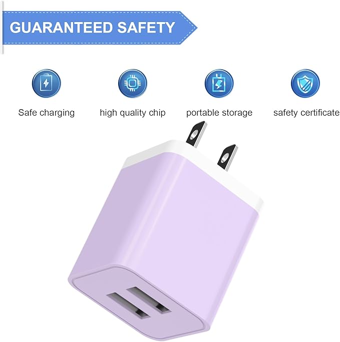 6Pack USB Wall Charger, iGENJUN 2.4A Dual USB Port Cube Power Plug Adapter Fast Phone Charger Block Charging Box Brick for iPhone 15/15 Pro/15 Pro Max/14, Samsung Galaxy, Pixel, LG, Android-Multicolor