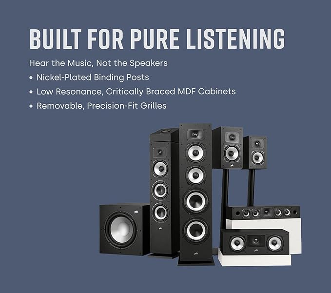 Polk Monitor XT30 Compact Center Channel Speaker - Hi-Res Audio Certified, Dolby Atmos & DTS:X Compatible, 1" Terylene Tweeter & Dual 5.25" Dynamically Balanced Woofer, Midnight Black