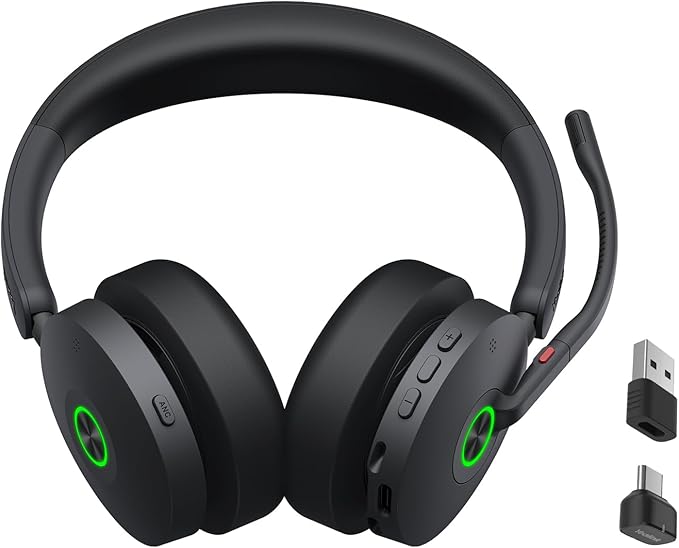 Yealink BH74 ANC Bluetooth Headset with Microphone for Hybrid Work, Microsoft Teams Premium Open Ofﬁce Certified Headsets with 6-mics Active Noise Cancellation, Zoom Certified, 65H Battery