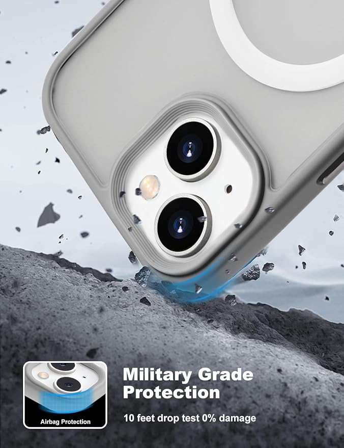 Tigowos for iPhone 15 Plus&iPhone 14 Plus Phone Case Fits MagSafe 10FT Drop Resistant Matte Skin Feeling Back Cover for iPhone 15 Plus&iPhone 14 Plus Case,Grey