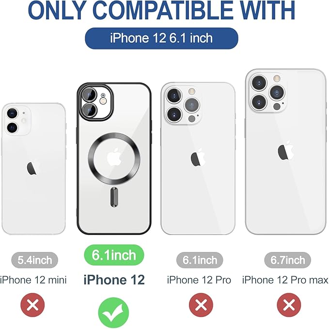 Hython Magnetic Clear for iPhone 12 Case with Camera Lens Protector [Compatible with MagSafe] Luxury Plating Edge Slim Soft TPU Cover Protective Phone Case for iPhone 12 6.1", Black