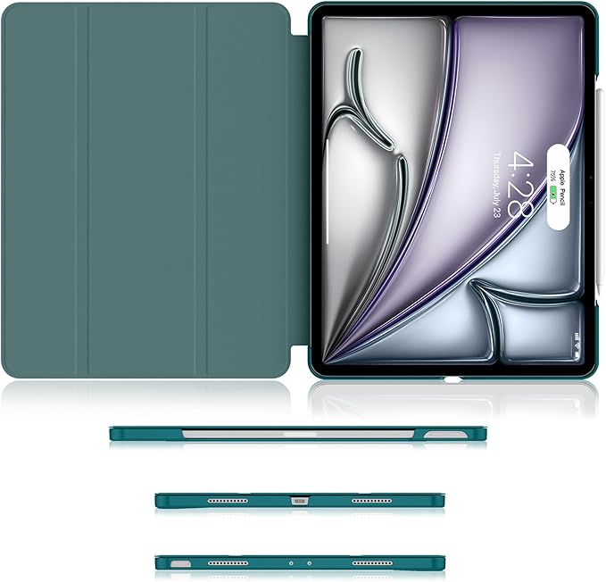 Soke Case for iPad Air 13 Inch (M3/M2) 2025/2024,iPad Pro 12.9 2022 2021(6th 5th Generation) - [Slim Trifold Stand + Auto Wake/Sleep],Protective Hard PC Back Cover (Teal)