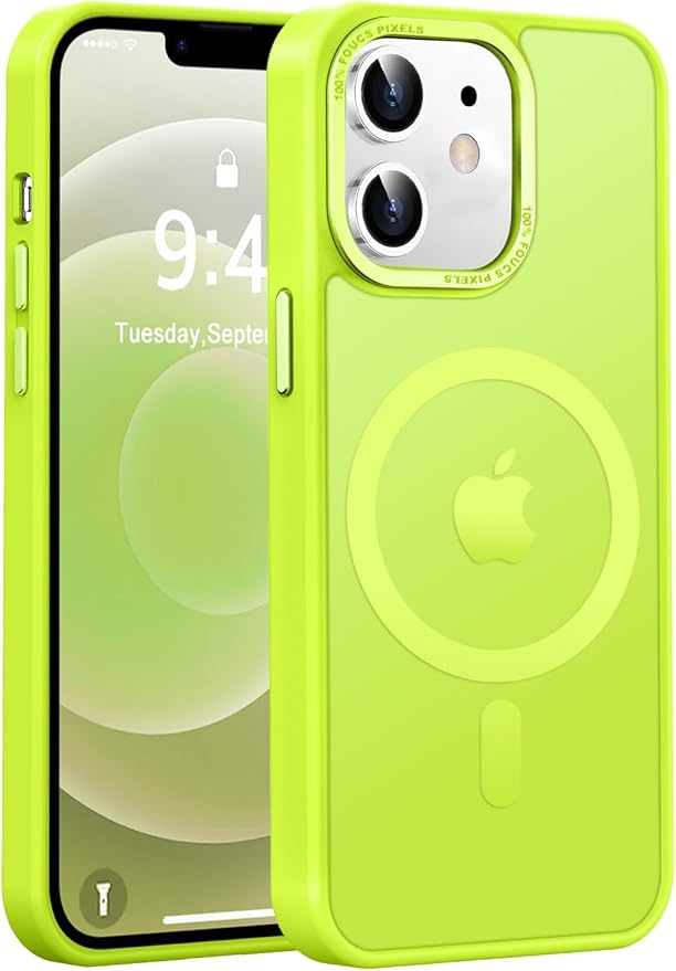 Newfuture Designed for iPhone 12 Case/iPhone 12 Pro Case with Magnetic [13 FT Military Drop Protection] [Compatible with Magsafe] Slim Shockproof with Anti-Fingerprint Phone Case, Fluorescent Green