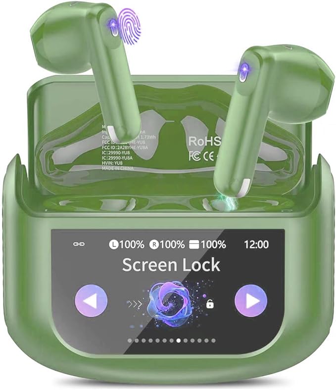Wireless Earbuds, Bluetooth 5.4 Headphones with Multifunctional Touch Screen, 48H Bass Stereo Ear Buds with ANC/ENC Noise Cancelling/Transparency Mode, IPX7 Earphones with 5 EQ Modes, Grass Green